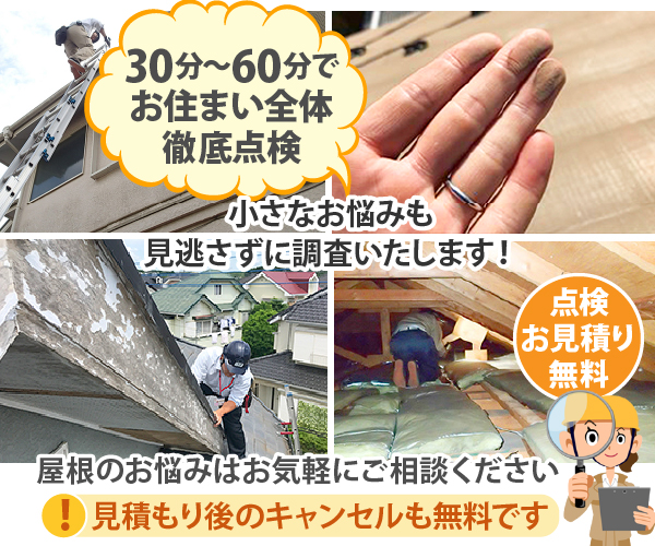 30分～60分でお住まい全体徹底点検 小さなお悩みも見逃さずに調査いたします！点検・見積もりは無料です